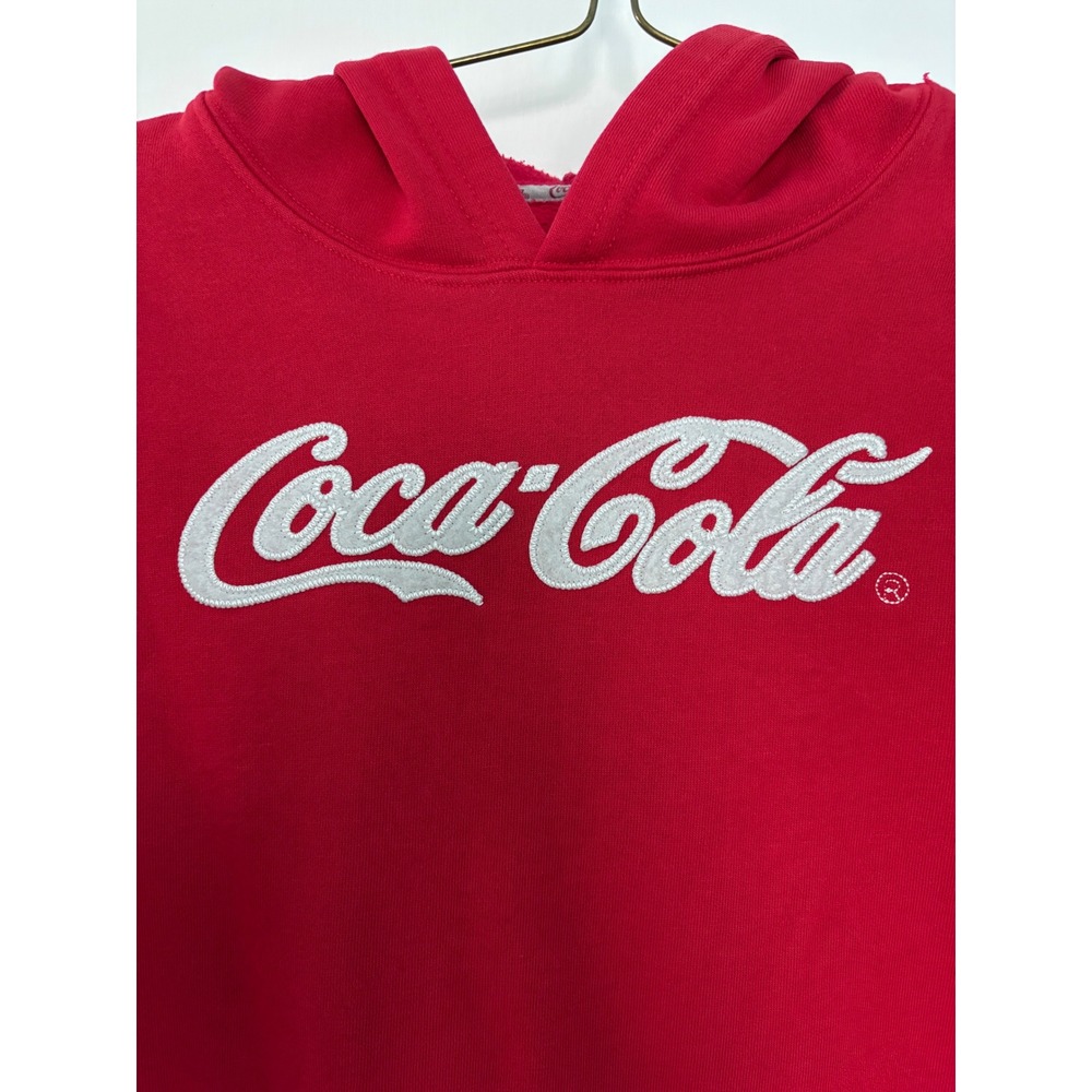 Coca-Cola Red Embroidered Logo Hoodie Fleece Sweatshirt Mens Medium